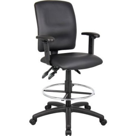BOSS OFFICE PRODUCTS Boss Multifunction Drafting Stool with Adjustable Arms - Leather - Black B1646